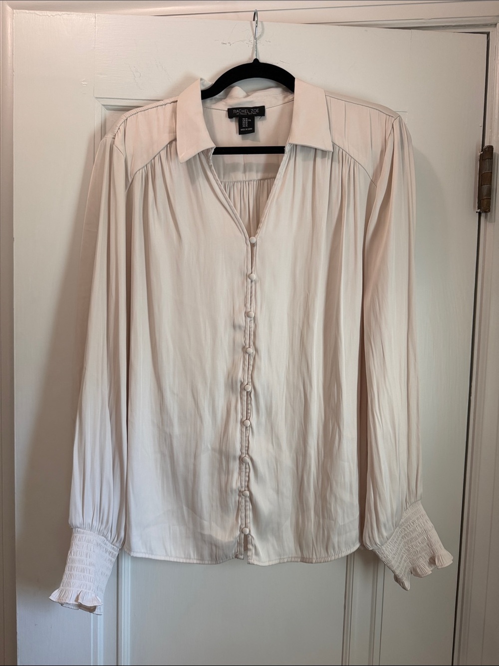 Rachel Zoe Soft Cream Button-Front Long Sleeve Blouse